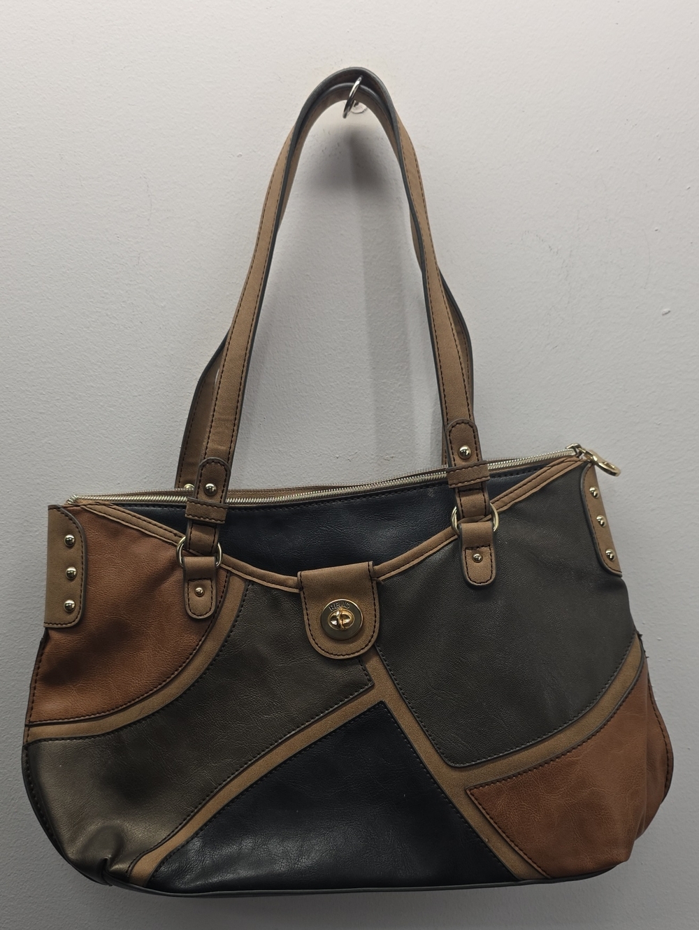 Relic Patchwork Shoulder Bag in Tan, Black and Brown